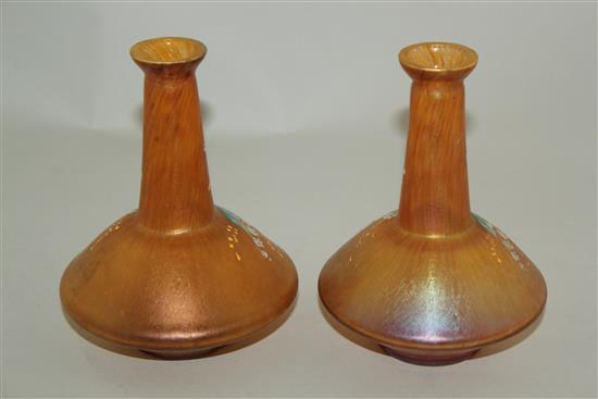 A pair of Bohemian enamelled lustre bottle vases, early 20th century, 14cm